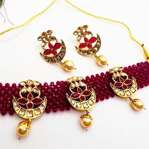Best Price Moon Pearl Drops Kundan Chokar Set 