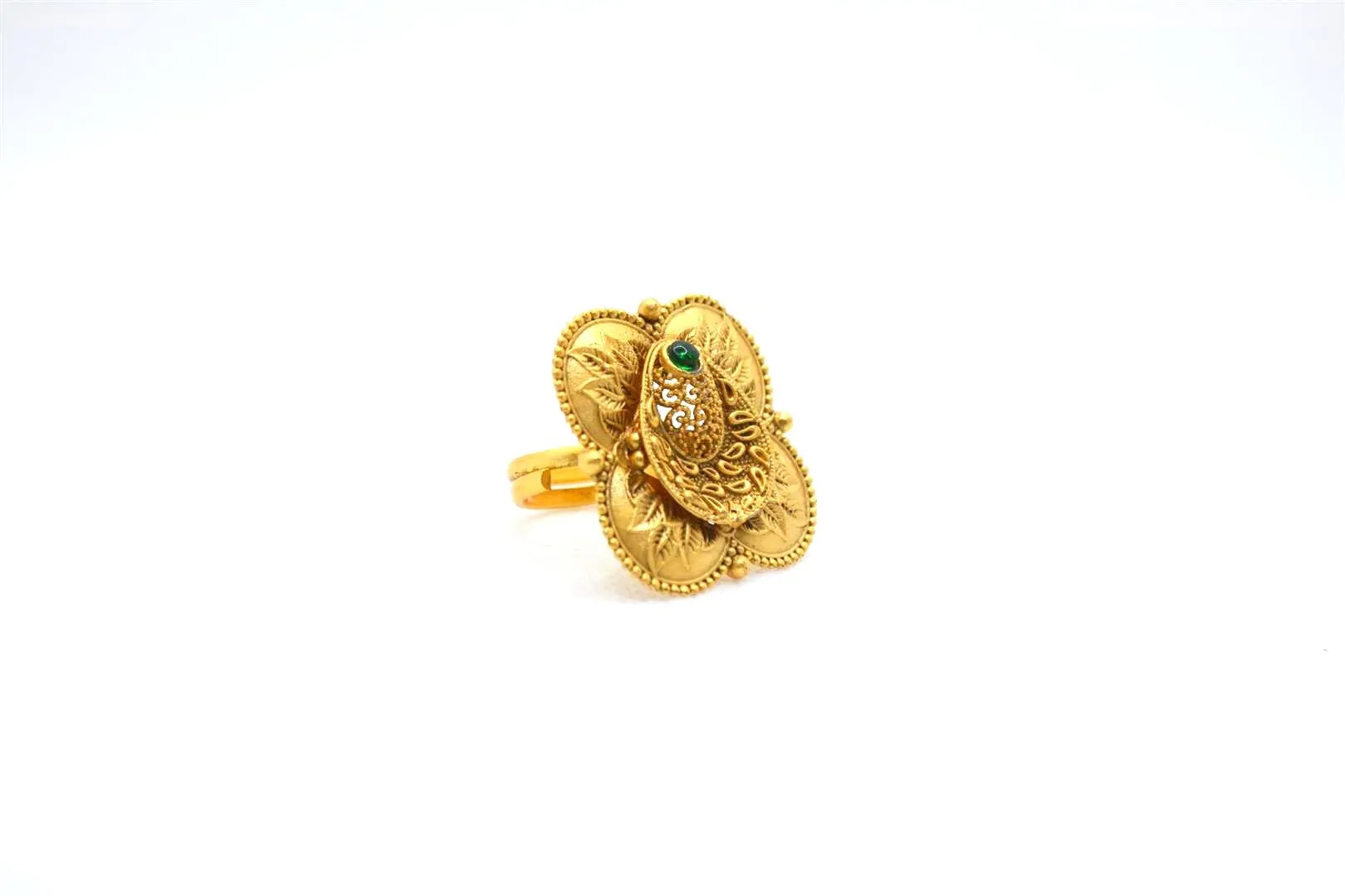 Best Price Rajwadi Ring Flowers Green Stone